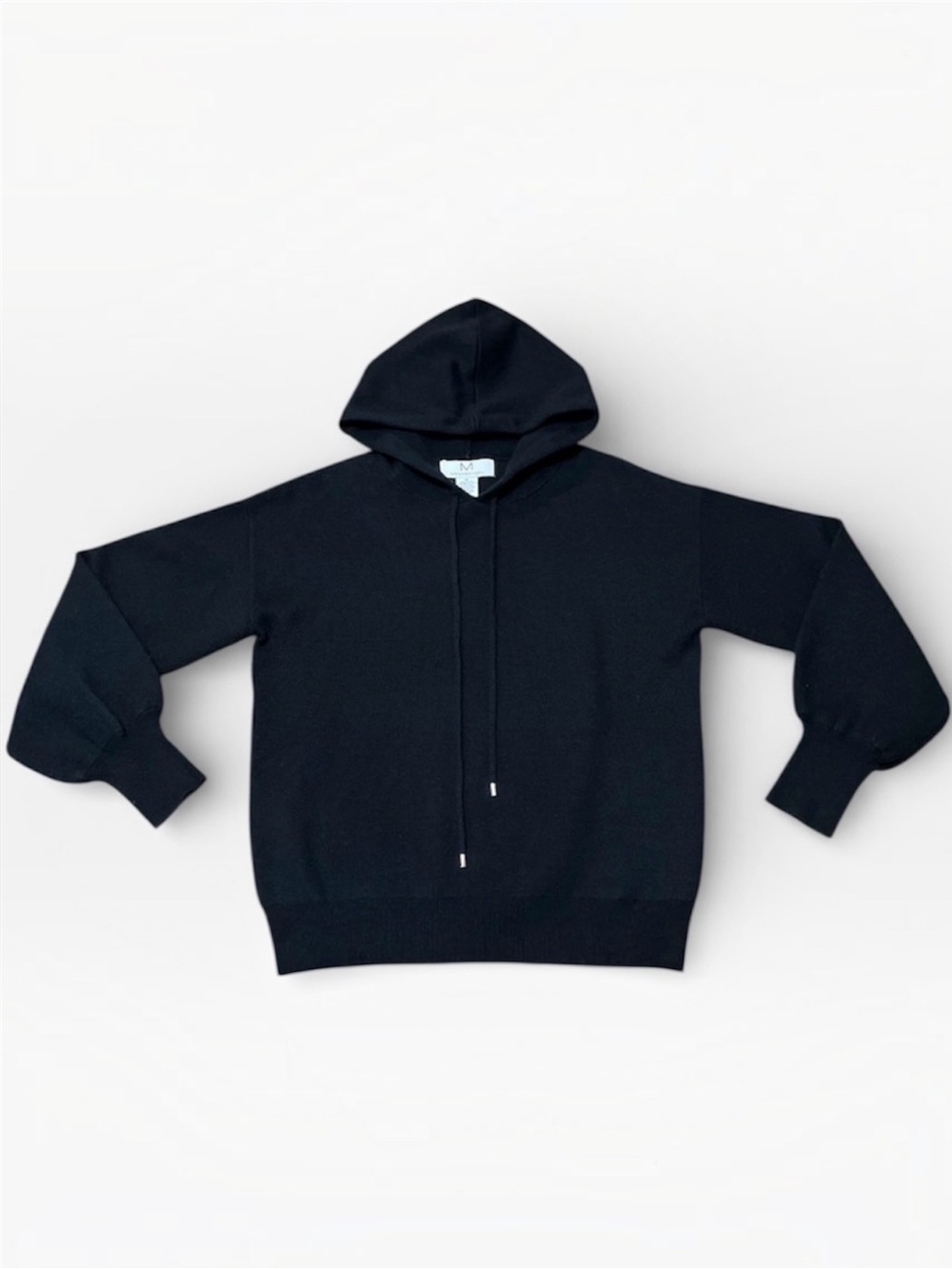 Magaschoni Knit Hoodie Balloon Sleeve Pullover Sweater Black M Like New